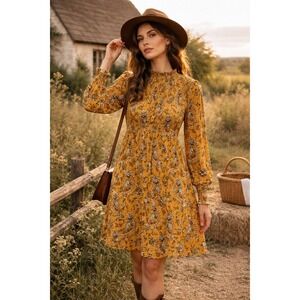 Madison + Hudson Gold Prairie Smocked Dress Size M Cottagecore Boho Country